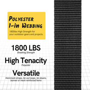 1" Polyester Webbing Black 1800LBS 10 Yard