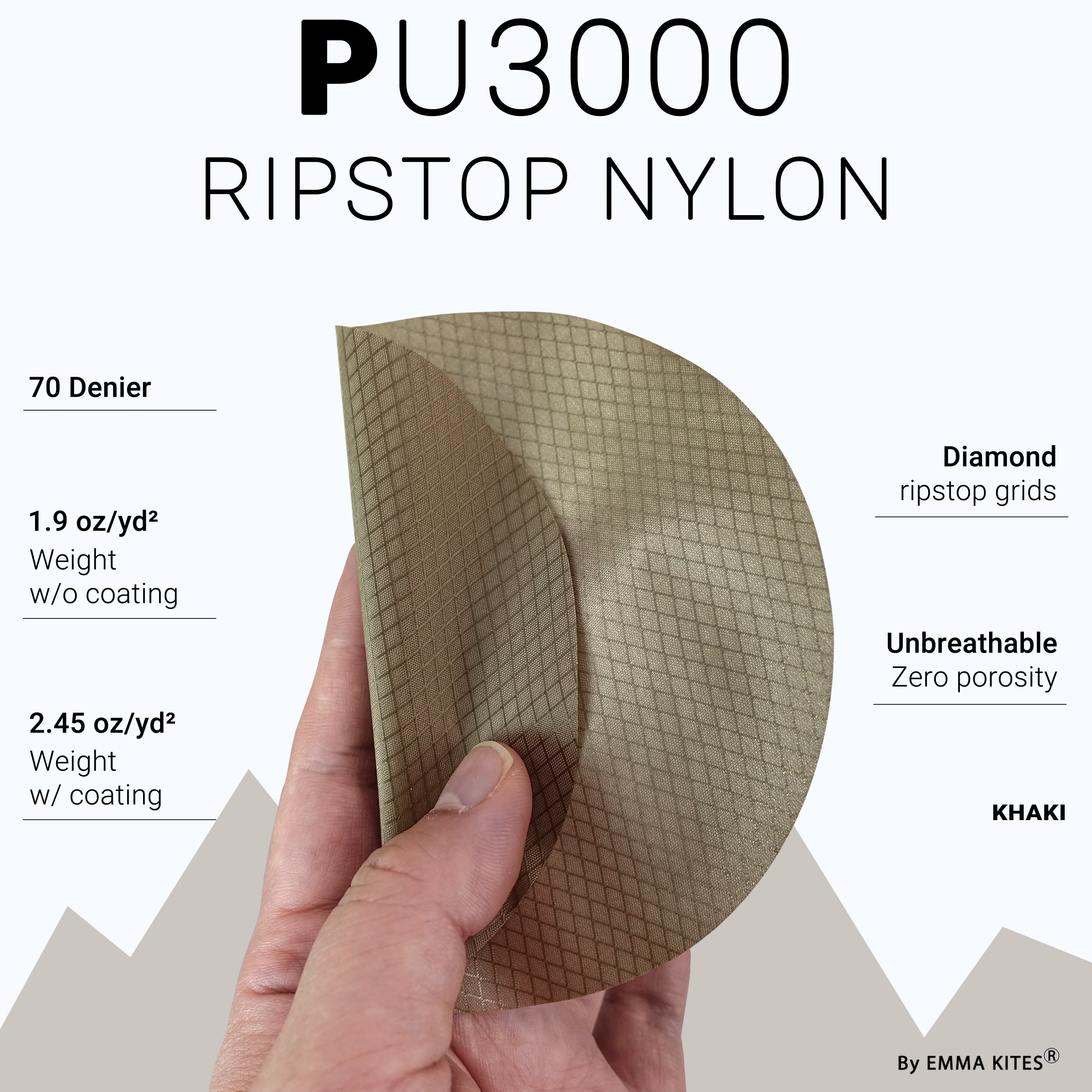 70D Ripstop Nylon PU3000 Waterproof - by the yard