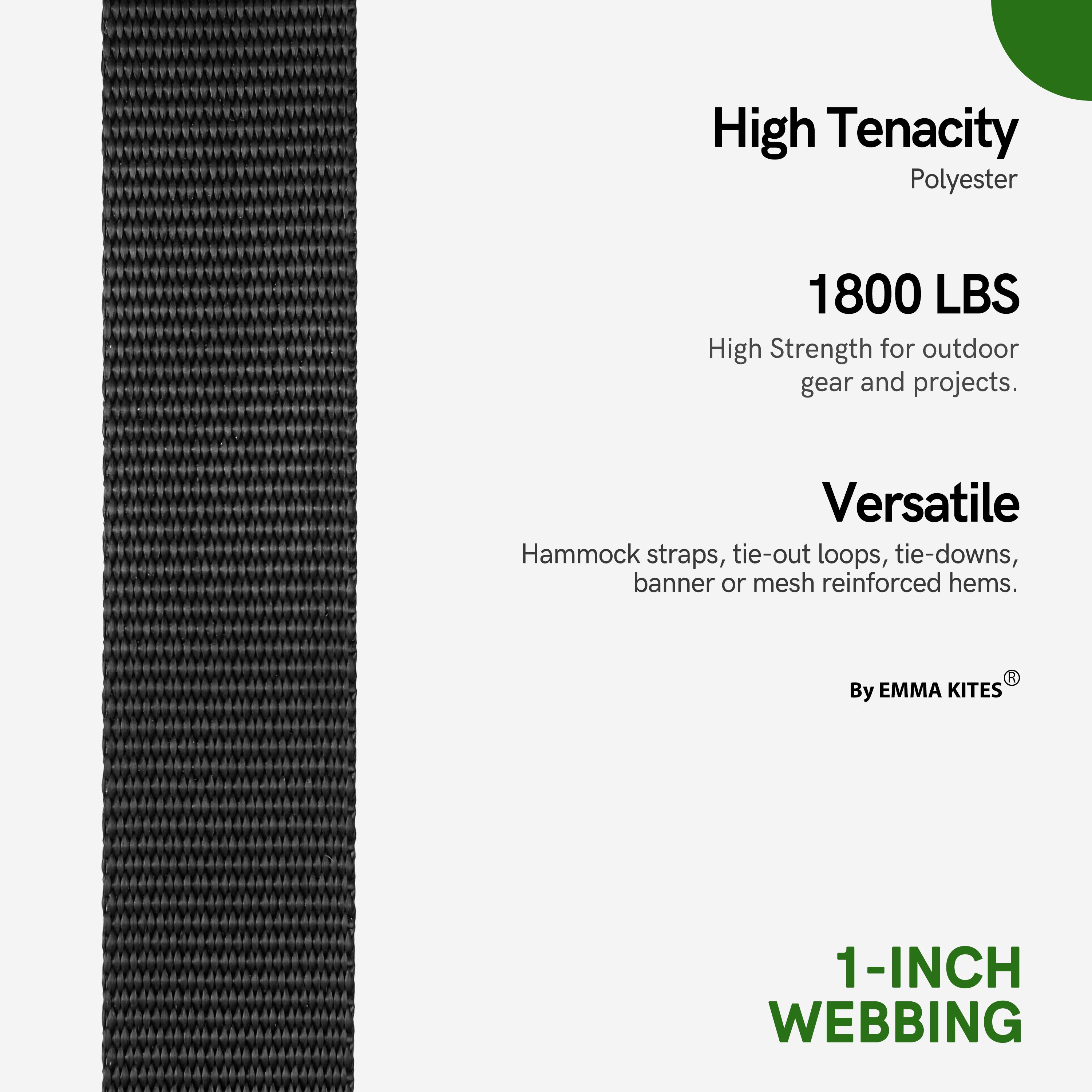 1" Polyester Webbing 1800Lbs Black