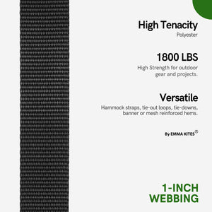 1" Polyester Webbing 1800Lbs Black