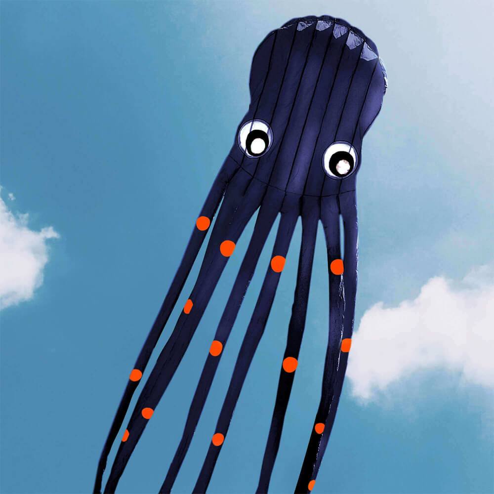 Black 3D 49ft Tube-Shaped Parafoil Octopus Kite