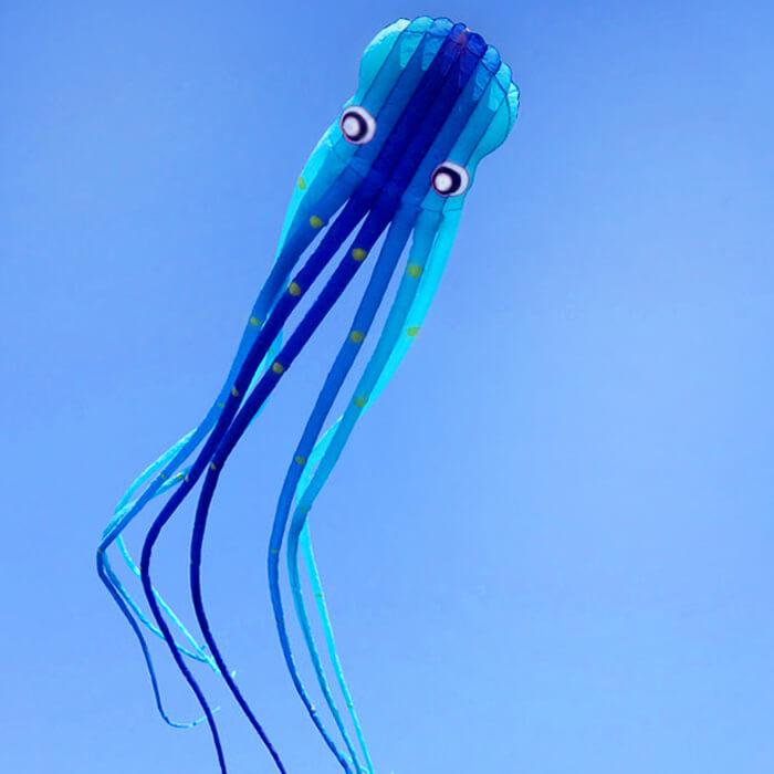 Blue 75ft Tube-Shaped Parafoil Octopus Kite Waving