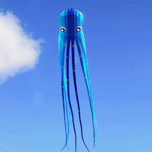 Large Blue 3D 49ft Tube-Shaped Parafoil Octopus Kite