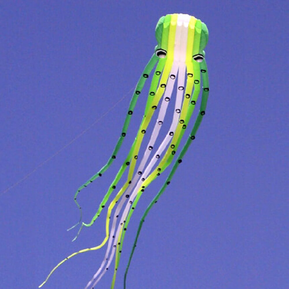 Green White 3D 75ft Tube-Shaped Parafoil Octopus Kite