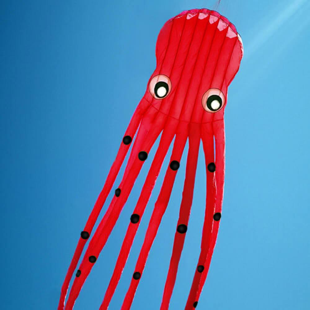 Large 3D 49ft / 15M Tube-Shaped Parafoil Octopus Kite - Red
