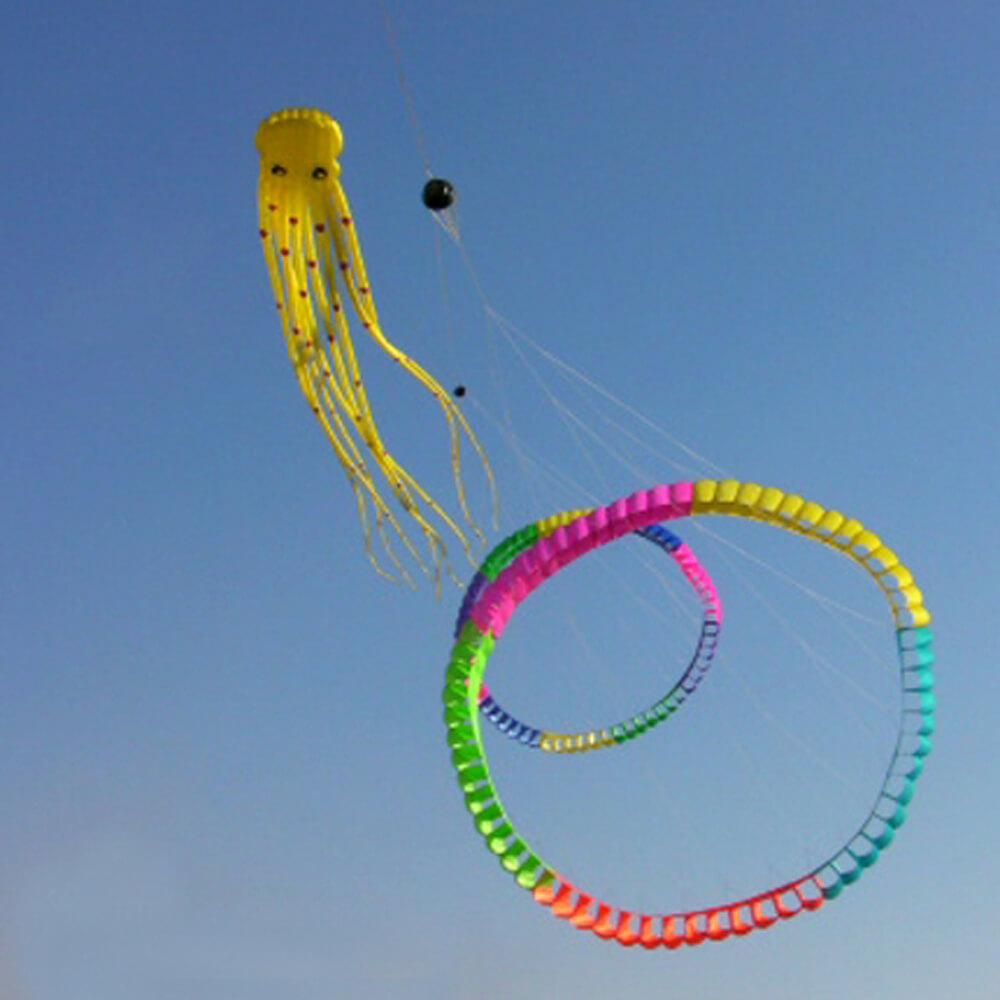 Large 3D 49ft / 15M Tube-Shaped Parafoil Octopus Kite - Yellow