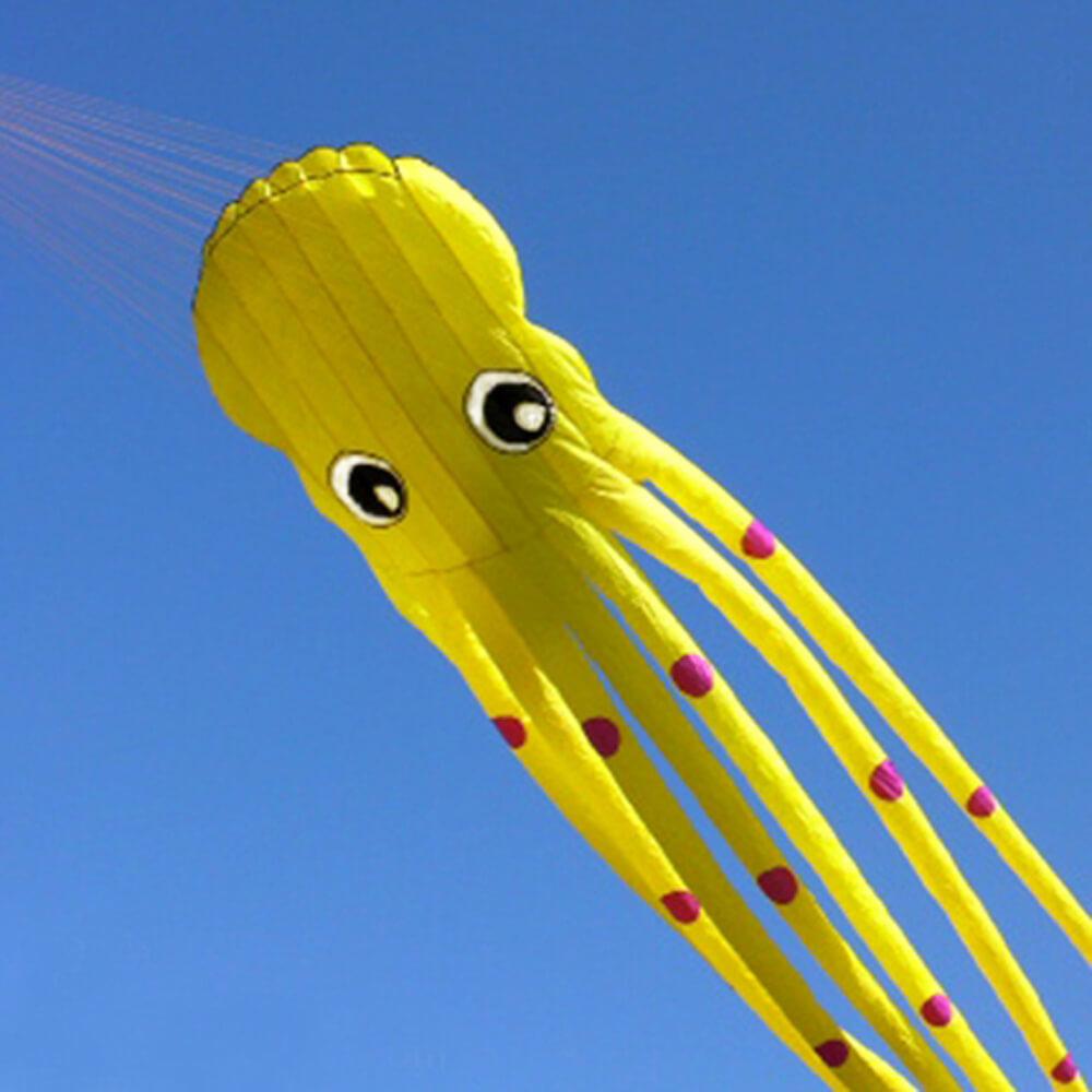 Yellow Tube-Shaped Parafoil Octopus Kite