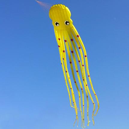 Yellow Tube-Shaped Parafoil Octopus Kite Flying