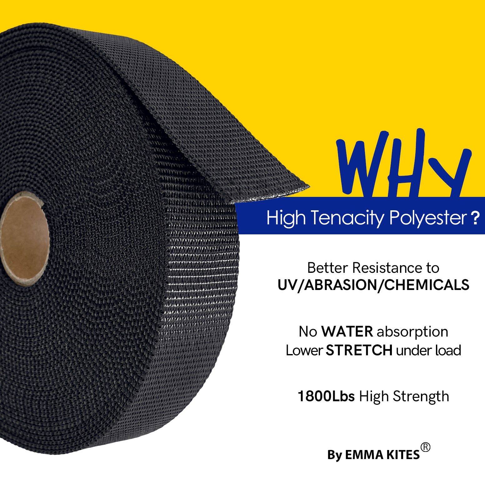 1" Polyester Webbing Black 1800LBS 10 Yard